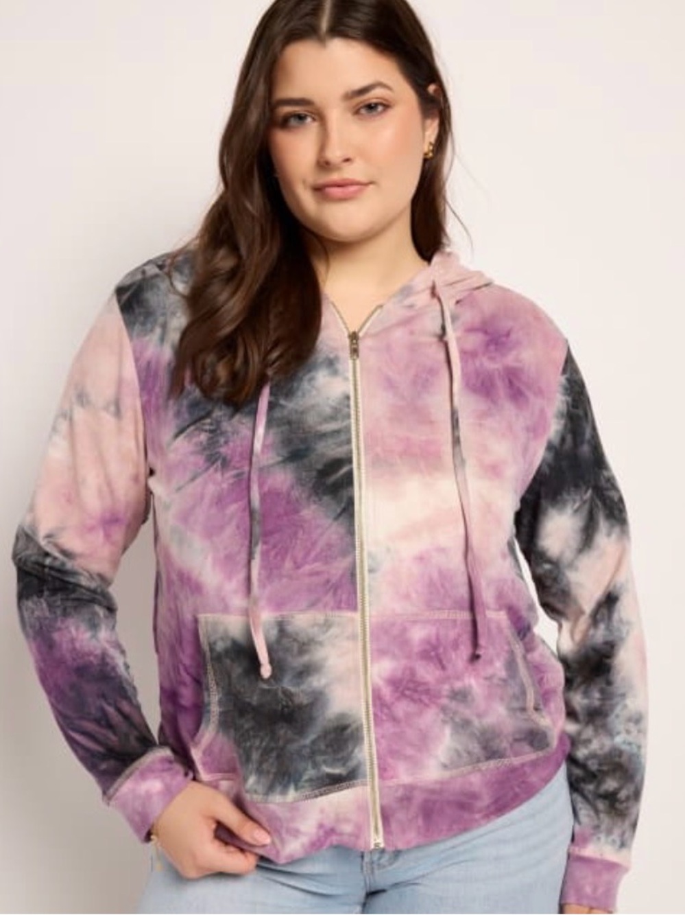 78 & SUNNY Small Tie-Dye Zip Hoodie in Purple and Black.